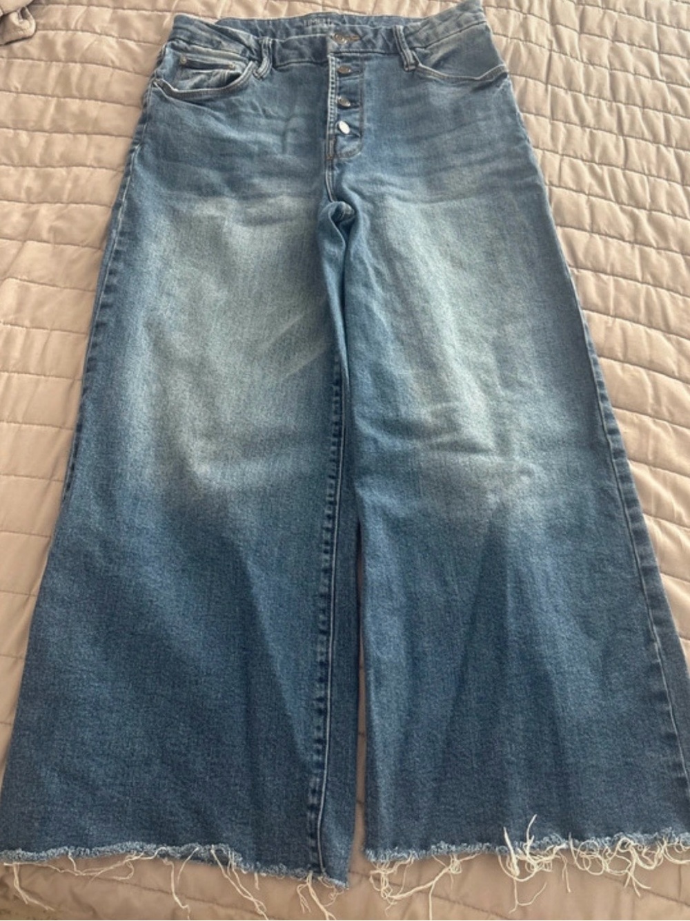 Time and Tru Women's Wide-Leg Button-Fly Jeans in Light Blue